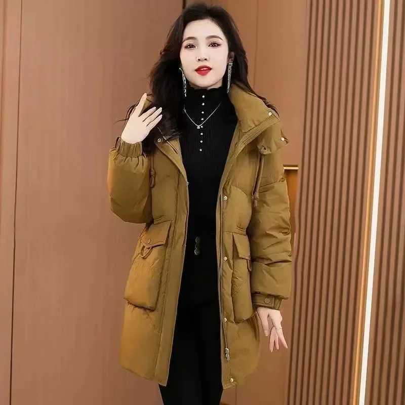Warm Cotton Padded Coat Fashion Outwear Mother Ladies Winter 2024 New Down Jacket Women Parkas Long Thick Parkas Hooded Top TideX241019