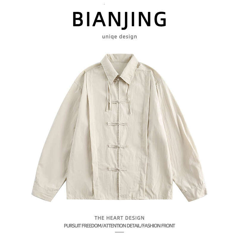 shanshi Men's shirts New Chinese style buckle long sleeve for men women, loose niche design personalized and handsome shirt jacket