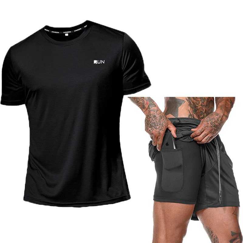 Mens running set summer sportswear gym fitness set quick drying T-shirt+short sportswear training sportswear W241018