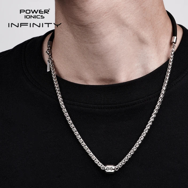Power Ionics Taichi Anionic Silicone and Cuban Chain 4mm Mens Fashion Jewelry Magentic Bead Necklace No Carving 241018