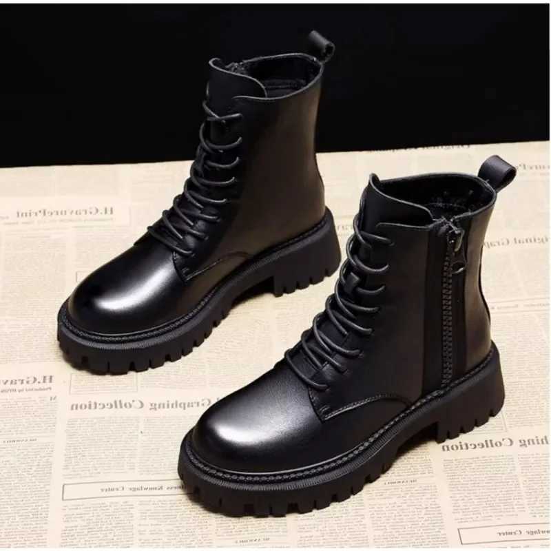 Autumn and winter black womens boots fashionable and durable womens shoes with cotton zipper added womens boots Y241019