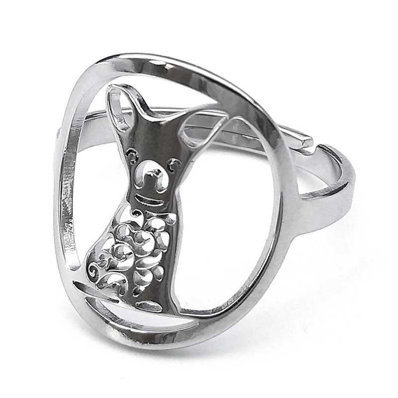 Cute animal Chihuahua dog ring mens stainless steel adjustable finger ring pet lover jewelry gift anillos RS01 Y241019