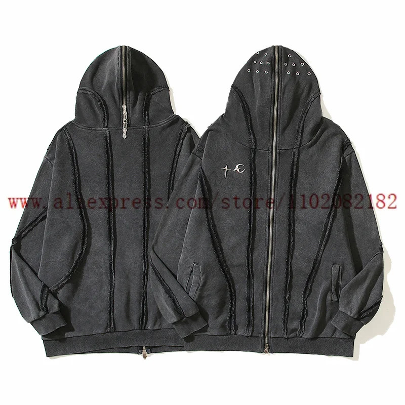 Washed THUG CLUB Zippered Hoodie Men Women High Quality Hooded Cardigan Short Sportswear Jacket 241019
