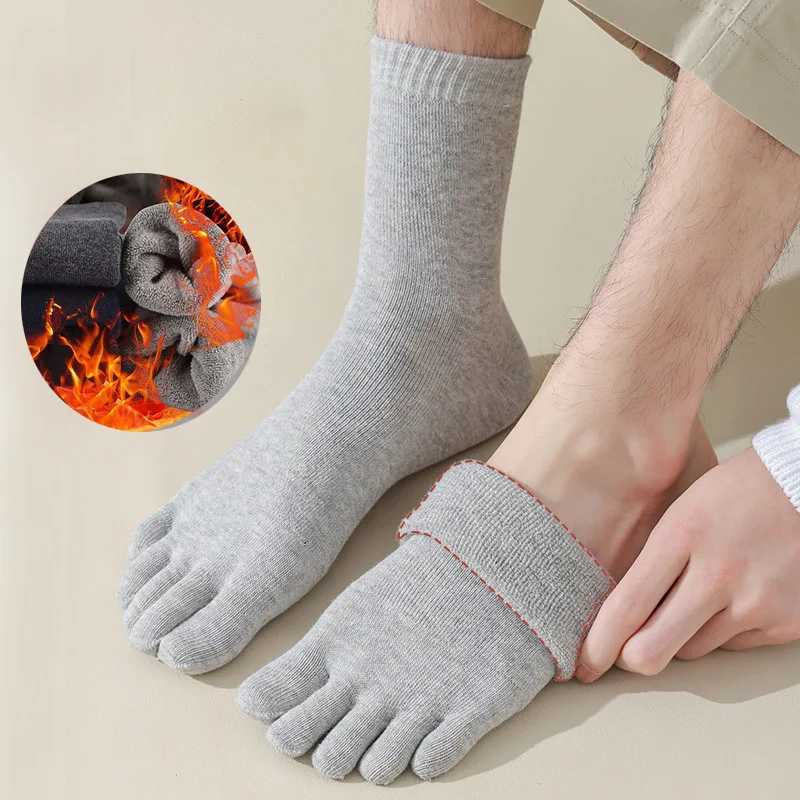 5 Pairs Large Thick Cotton Socks with Toes Men Women Autumn Winter Thermal Five Finger Sock Solid Color Warm Terry Loop HosieryXJ241019