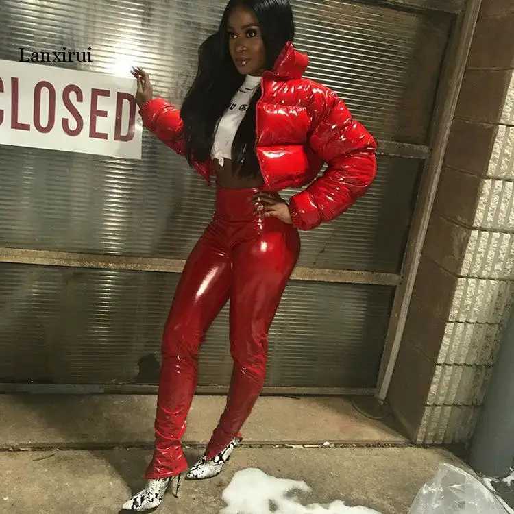 Women's Down Parkas Cropped Puffer Jacket Bubble Coat Winter Parka Womens New Fashion Clothing Black and Red Y2410191EM6