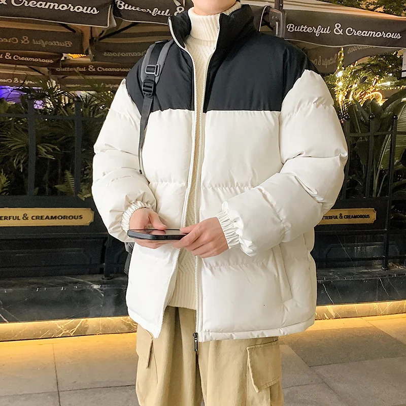 Winter mens patch work color Parkas Korean mens stand collar warm thick inflatable jacket mens fashion cotton Parka Coats 241019