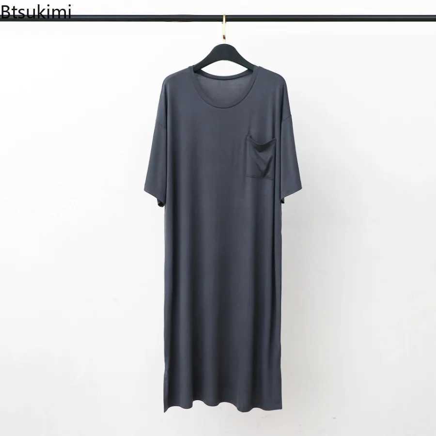 2024 Mens Summer Modal Pajamas Soft Casual Sleep Dress Bath Robe for Men Short Sleeved One-piece Bathrobe Home Mens NightwearXJ241018