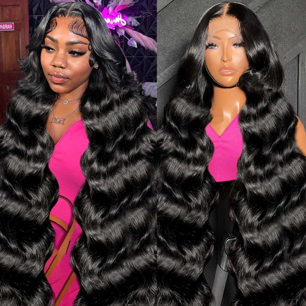 200 Density Body Wave 360 Full Frontal Human Hair For Women PrePlucked 32 38Inch Water Wavy 13x4 13x6 HD Lace Front Wig