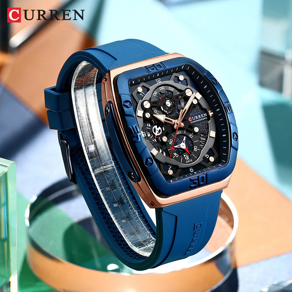 CURREN y sports quartz watch mens color multifunctional Tonneau with automatic date 241009