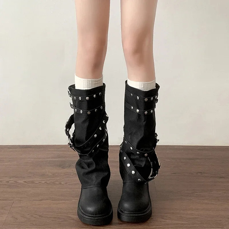 er Rivet Womens Trouser Leg High Boots Fashion Punk Style Shoes Autumn Thick Boots Womens Knight Boots 241018
