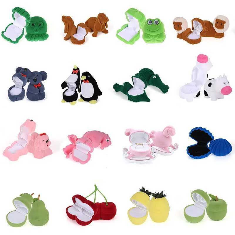 Velvet Bead Box Organizer Cute Animal Wedding Ring Box Fruit Storage Box Earrings Necklace Display Packaging Gift Accessories W241019