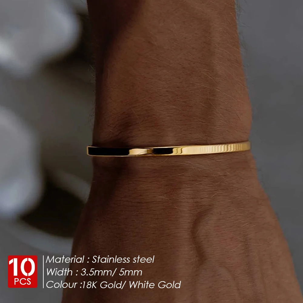 10 Classic Mens C-shaped Open Bracelet Stainless Steel Plated Blank Accessories Wholesale 241007