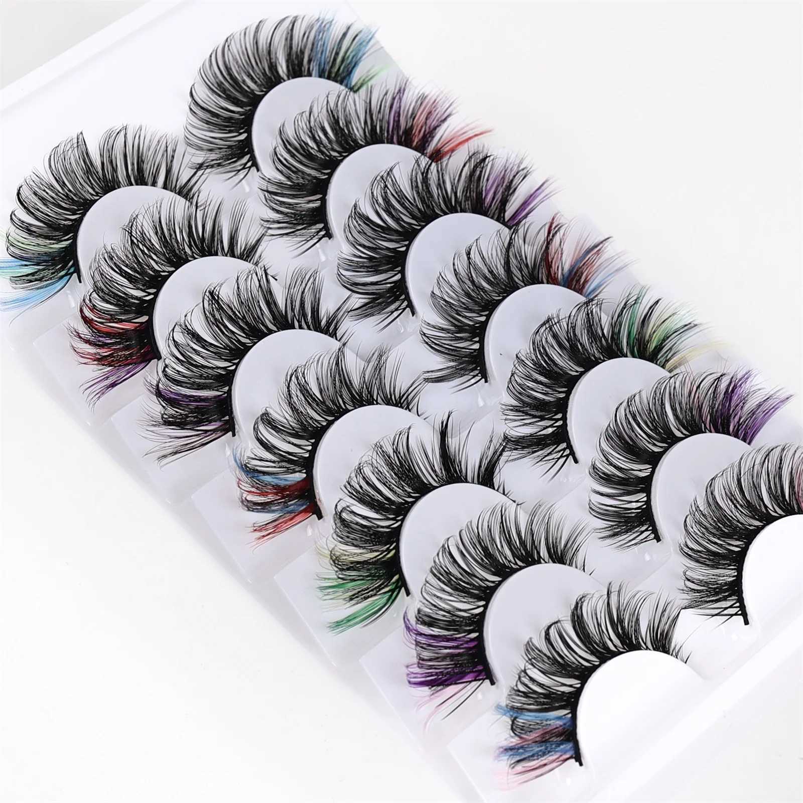 7pairs Colorful False Eyelashes 3D Faux Mink Fluffy Eyelashes Russian Natural Thick Fluffy LashesXJ241019