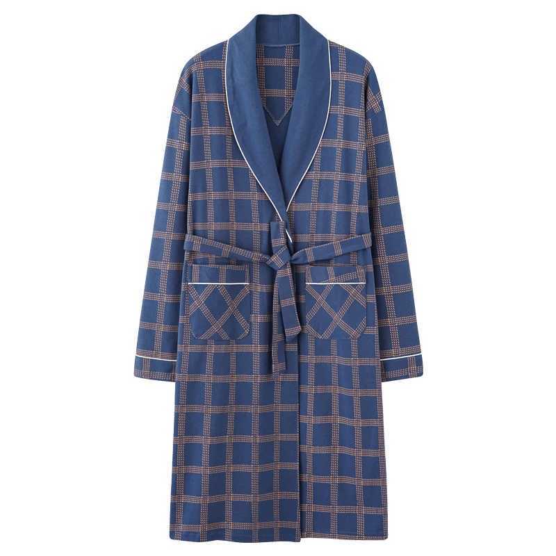 2022 Spring Autumn Bathrobe Men 100% Cotton Sleep Top Kimono Robesfor Male Plaid Robes Long Bath Robe Bride Robe Dressing GownXJ241018