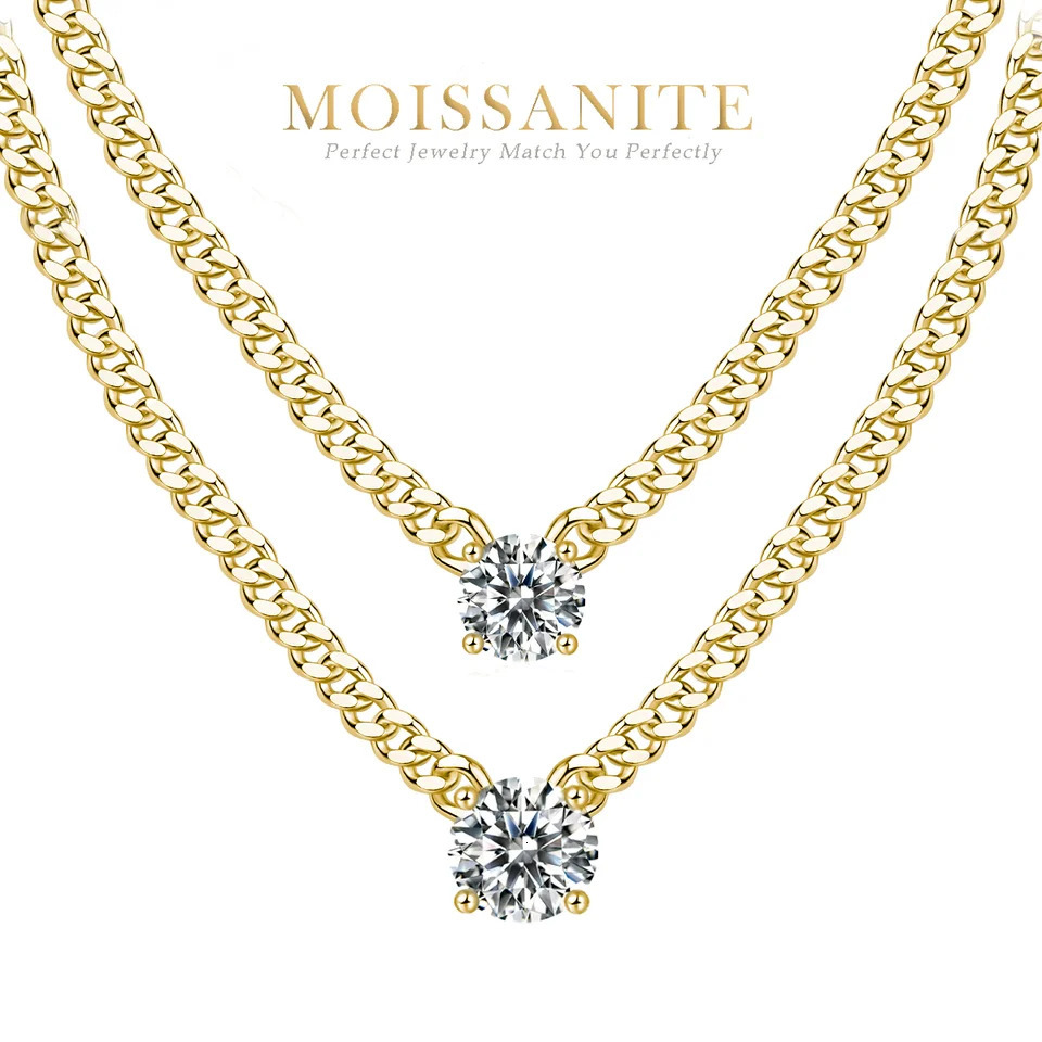 1CT 2CT 3CT pendant womens Cuban necklace 925 sterling silver chain gold-plated exquisite jewelry gift. 241018