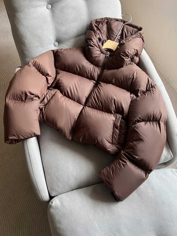 Women's Down Parkas Janveny Womens Winter 90% White Duck Down Jacket Hoodie Short Feather Puff Parkas Casual Womens Thick Warm Fluffy Coat Y24101