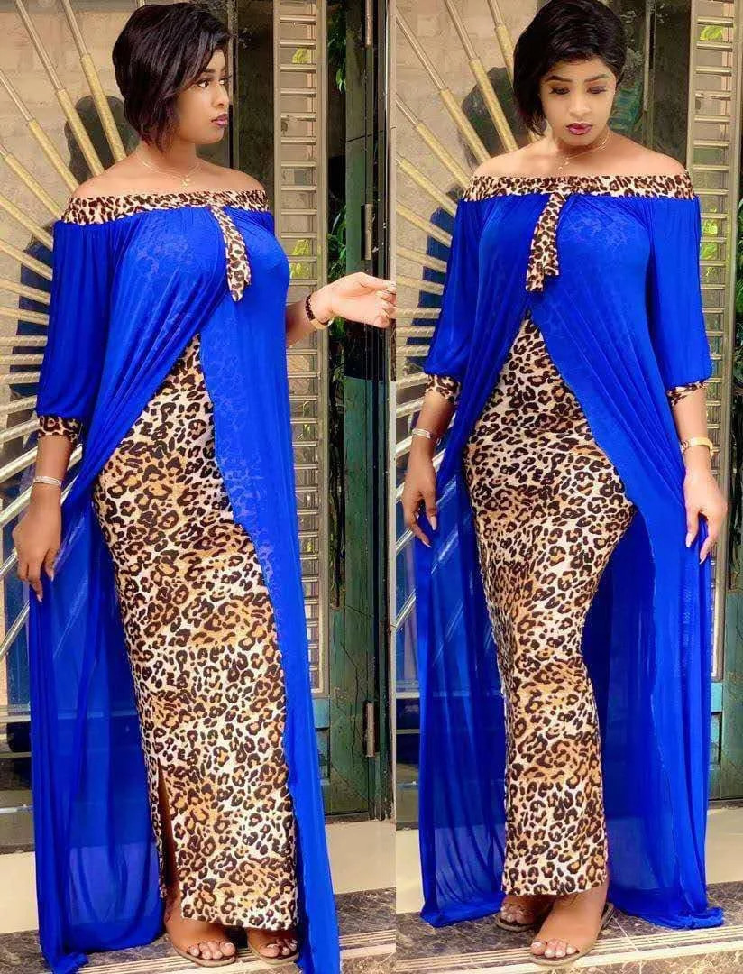 Autumn Sexy Leopard Printed Dashiki African Dresses for Women Party Half Sleeve Slanted Neck Womens Robe 241017