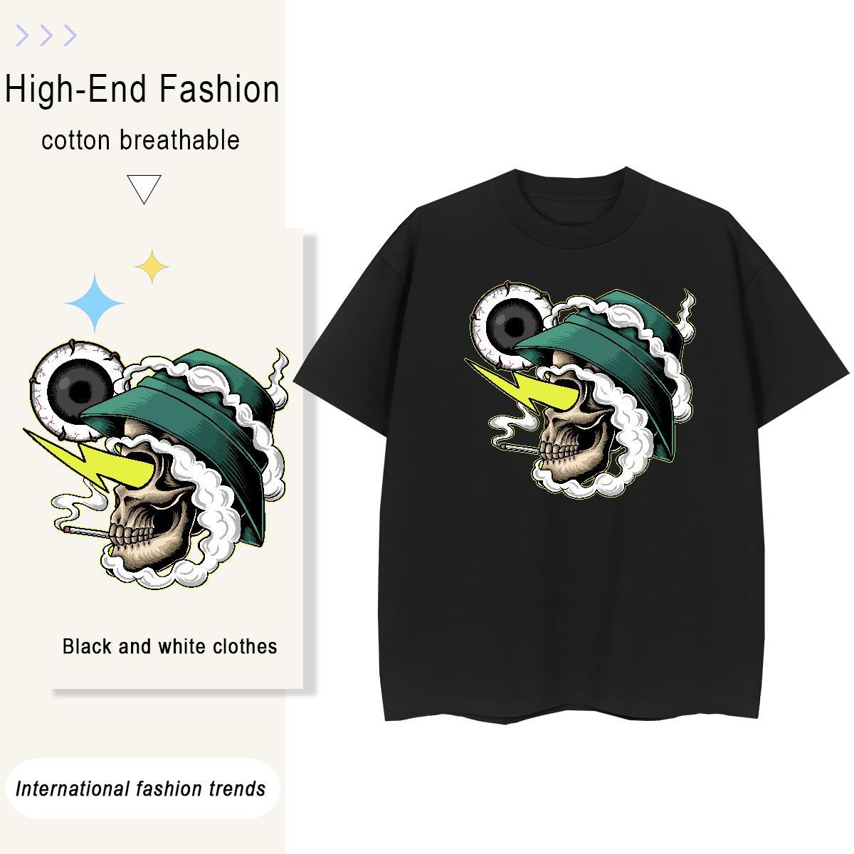 Classic Womens T Shirts 230g Pure Cotton Short sleeve Soft Casual Sport skull Women Tees Brand Cartoon Anime Wear