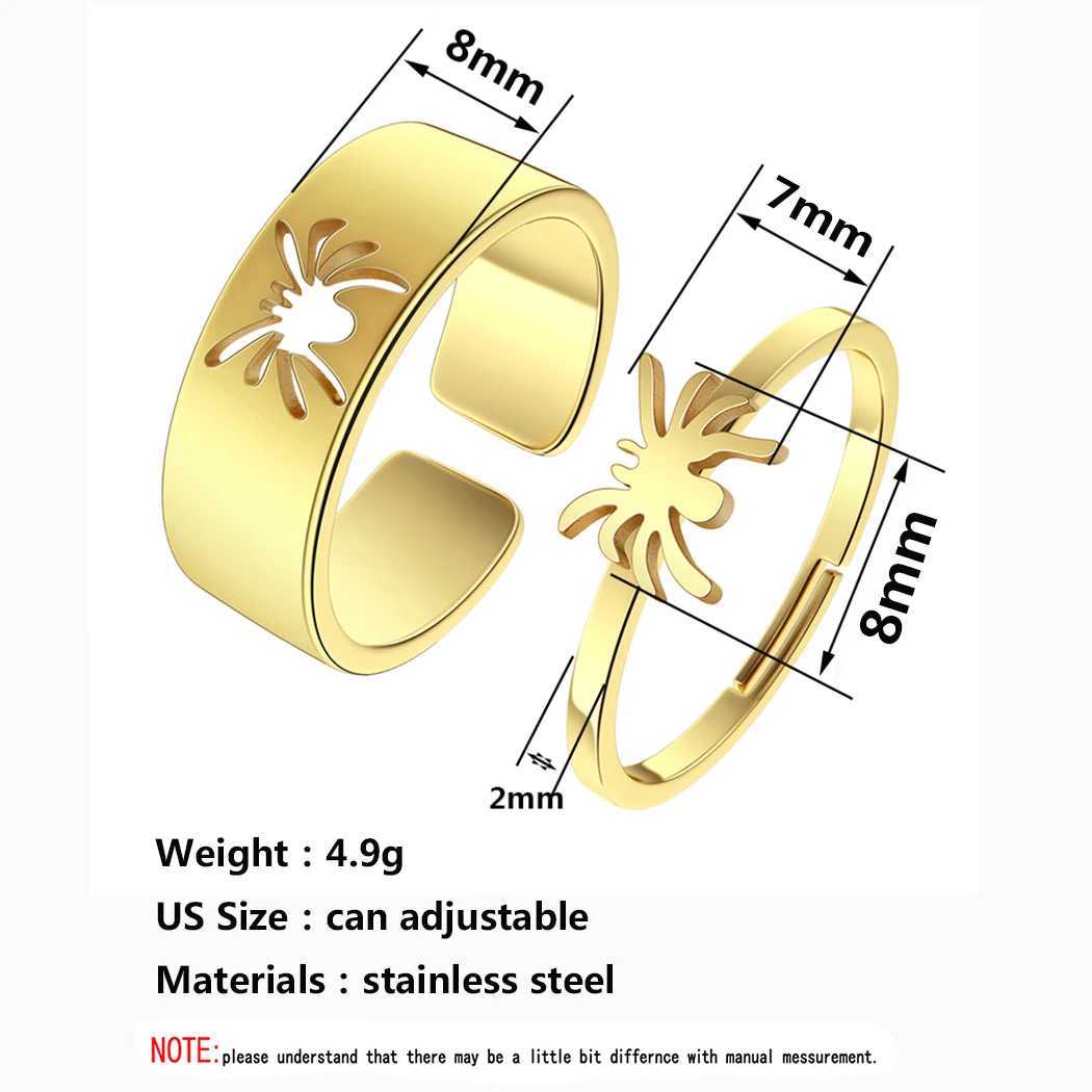 Spider Jewelry Set Stainless Steel Matching Double Promise Ring Female Lover Couple Finger Adjustable Ring Gift Supplies Y241019