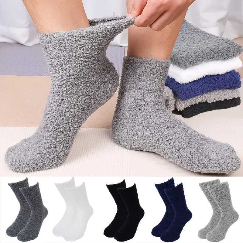 Thicken Thermal Socks Men Winter Warm Coral Velvet Fleece Fluffy Socks Harajuku Solid Color Loose Sleep Floor Terry Fuzzy SockXJ241019