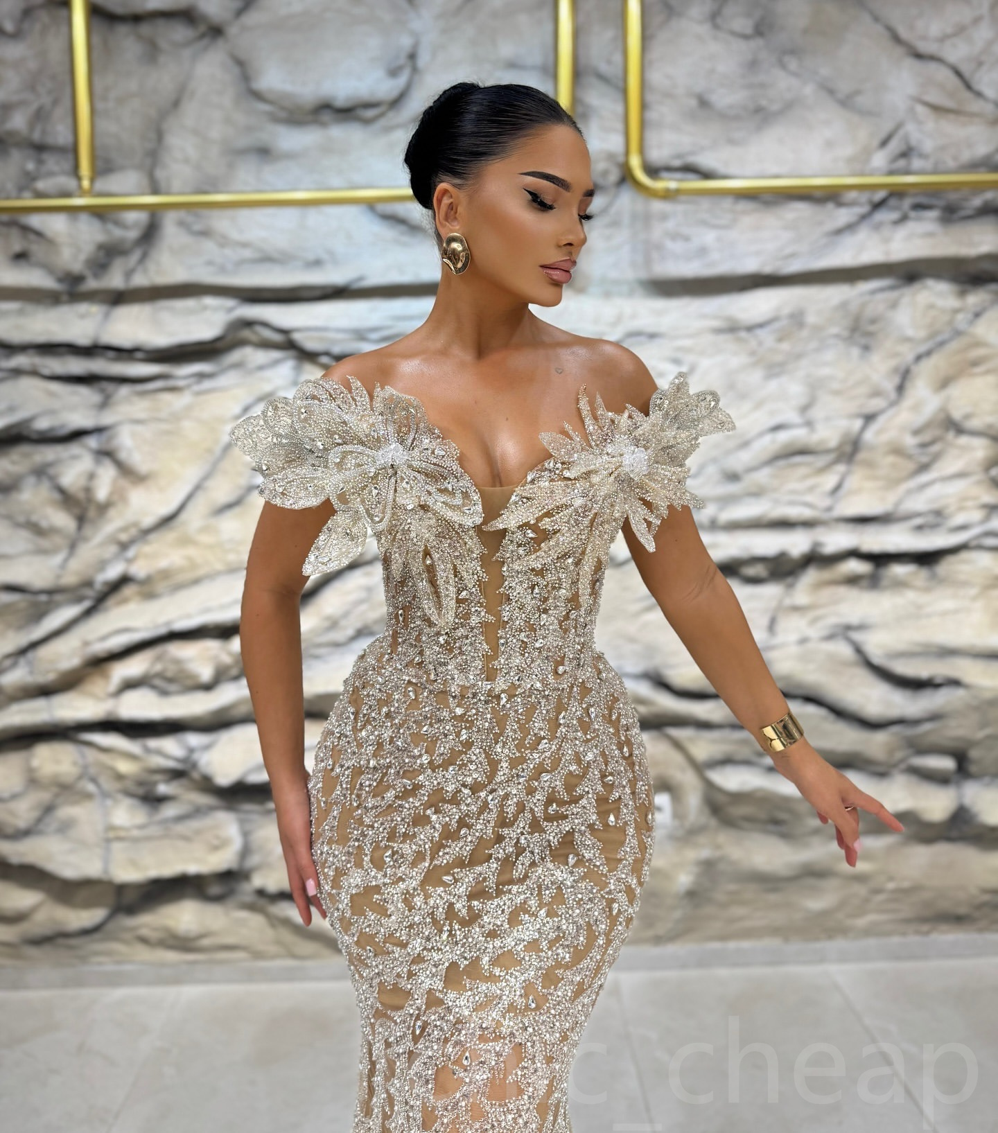 Aso Ebi 2024 Gold Illusion Mermaid Prom Dresses wers Rhies Lace Evening Formal Party Second Reception Birthday Gowns Dress For Special Ocns ZJ048