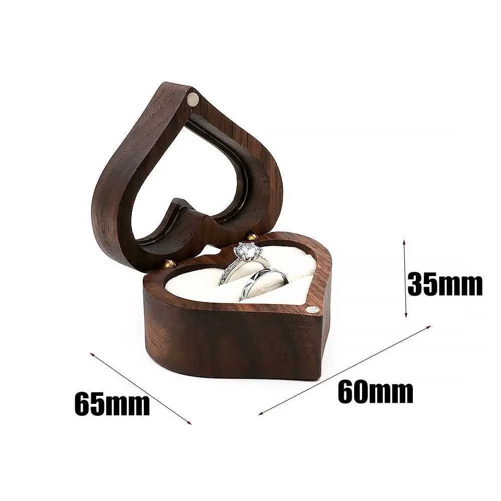 Wooden jewelry box heart-shaped ring display box engagement wedding couple ring storage rack W241019