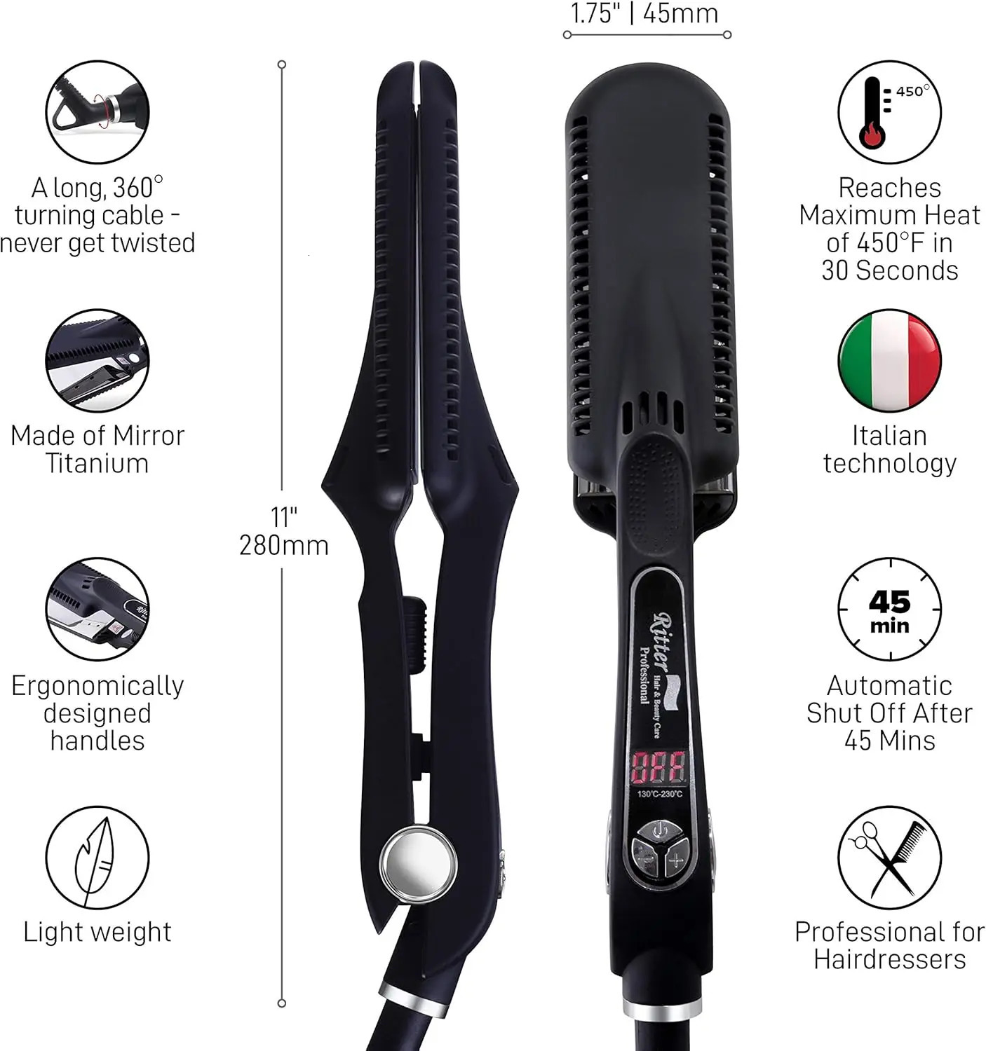 XSZ10 mirror straightener used for long curly hair 1.75 wide ventilation board wet dry hair 85 241018