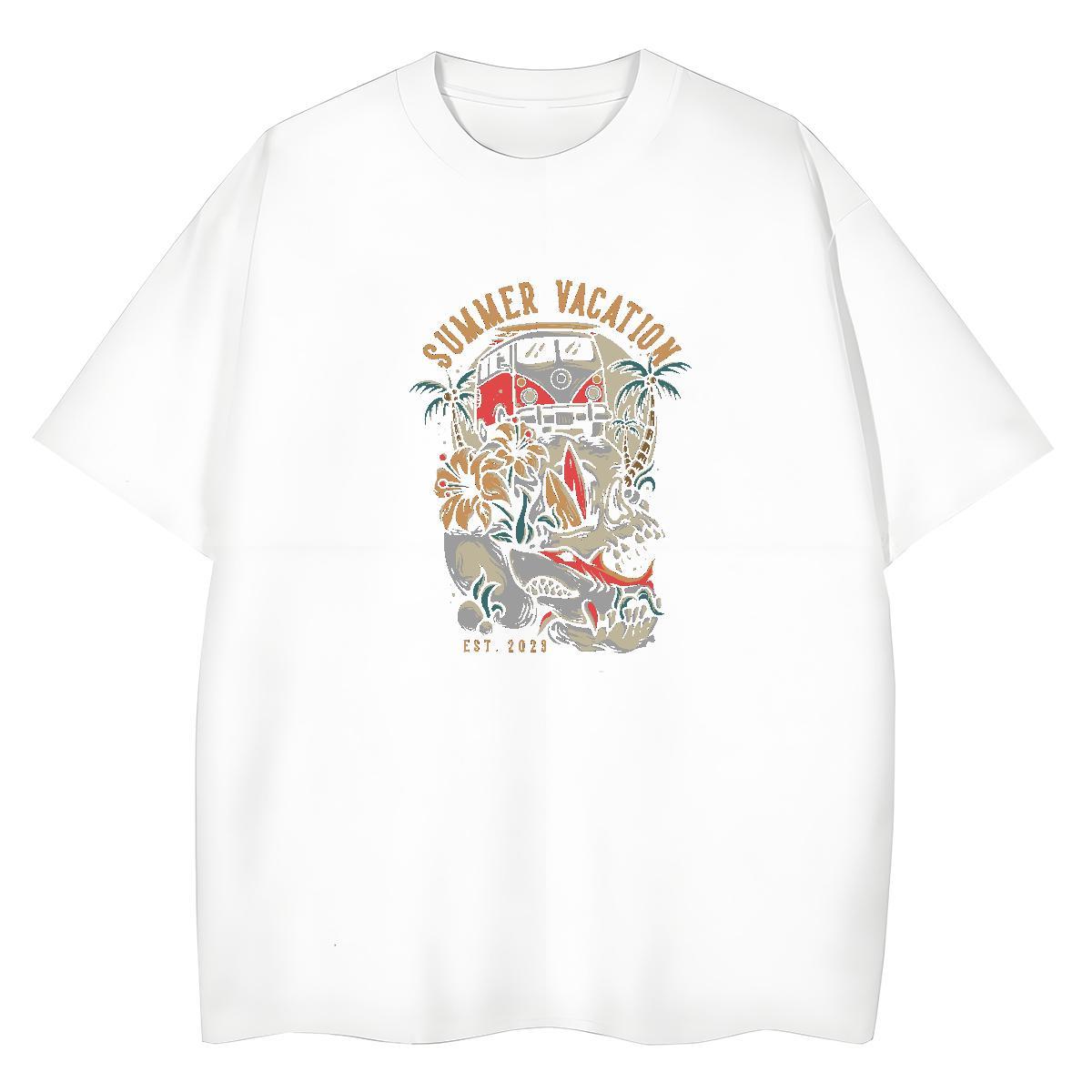 Brand T shirt 230g Pure Cotton Round Neck Short Sleeve Casual Beach skull Tshirt for Man Woman High quality Cartoon Printing L-4XL Tee Shirt