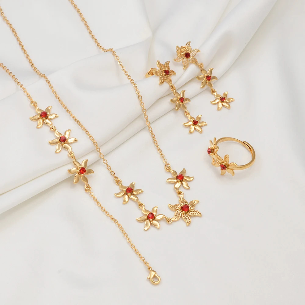 Anniyo African Flower Jewelry Set Necklace Earrings Bracelets and Rings Female Mayotte Wedding Bridal Party 352006 241018