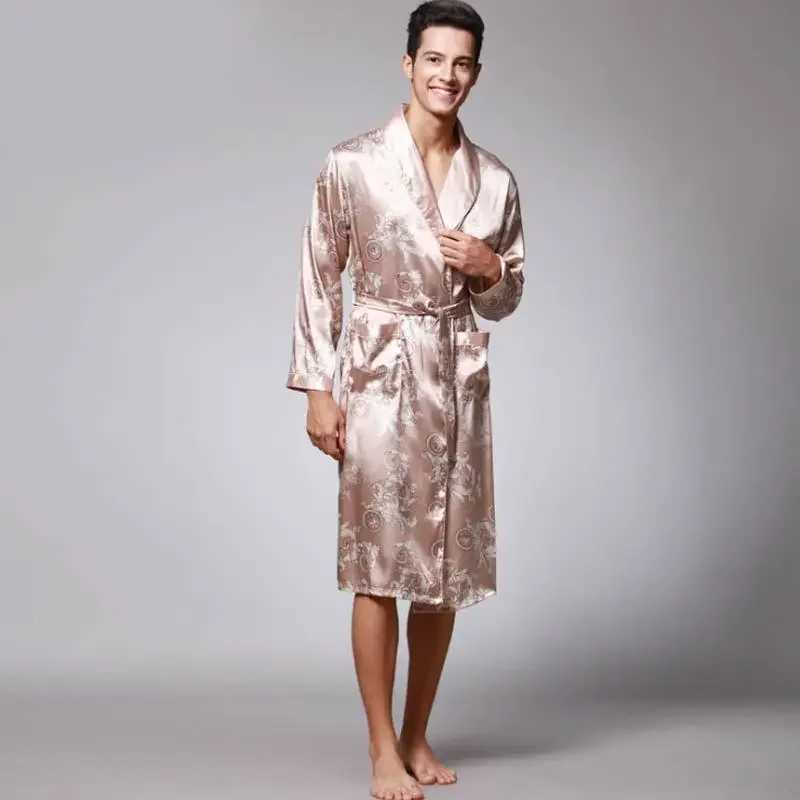 Luxury Men Robe Bathrobe Faux Silk Robes Long Home Clothing Male Sleep Robe XXL Summer HomewearXJ241018