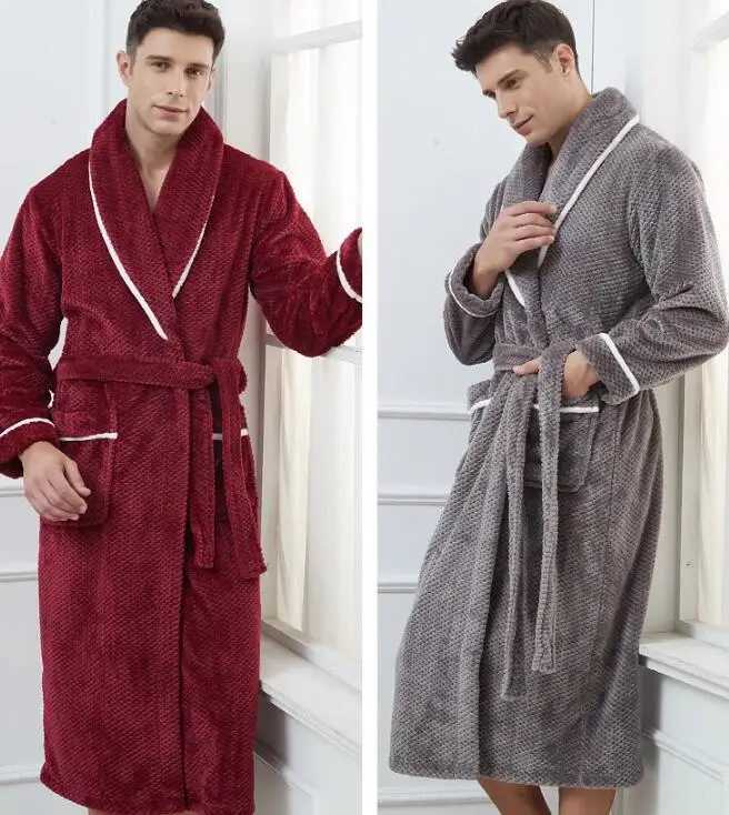 Oversize 4XL Winter Flannel Long Couple Robe Sleepwear Thick Warm Coral Fleece Bathrobe Gown Nightwear Loose HomeWear LoungewearXJ241018