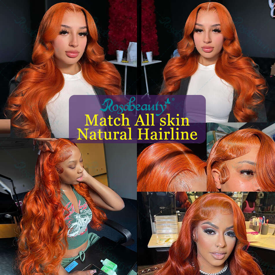 Ginger Orange Body Wave 13x4 Front Wigs Human Hair 13x6 13x7 Frontal Pre Plucked Hd Transparent Lace 350 Color Wig