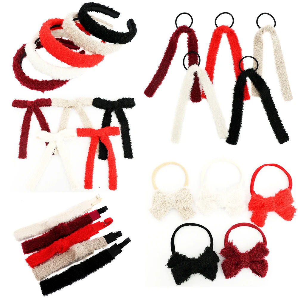 A14YMN solid color wool hair bow cute hair clip girl hair clip bucket solid color clip childrens headband fashionable hair accessory 241018