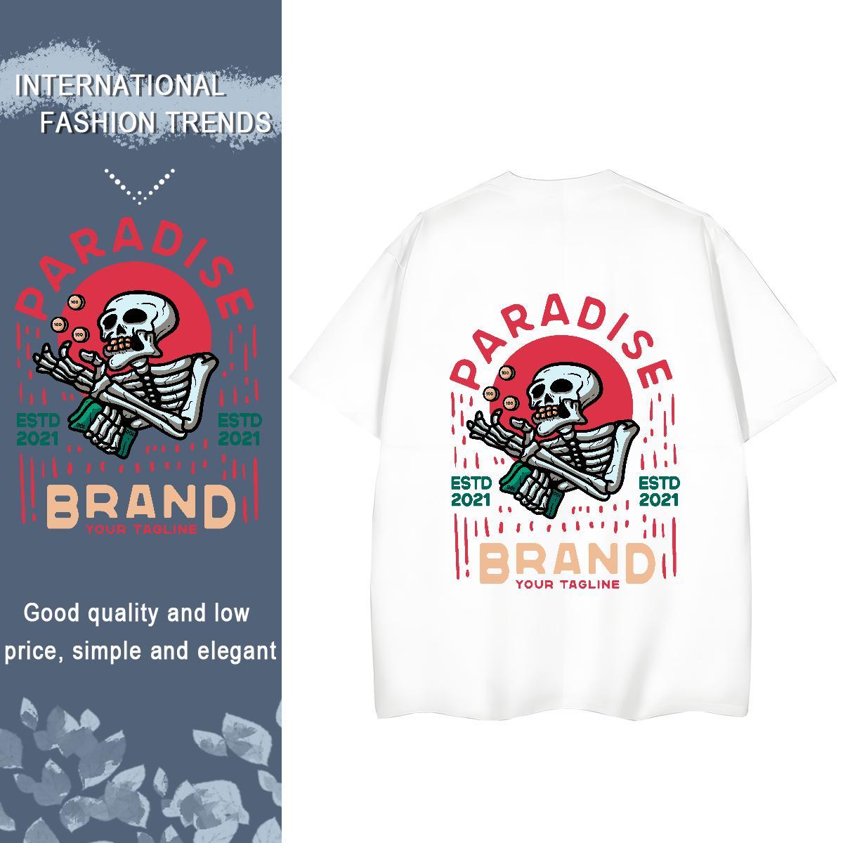 2024 Casual T-Shirts 230g 100% Cotton Round Neck Short Sleeve Daily Wear skull Womens Tshirts Brand Floral Print Top Shirts