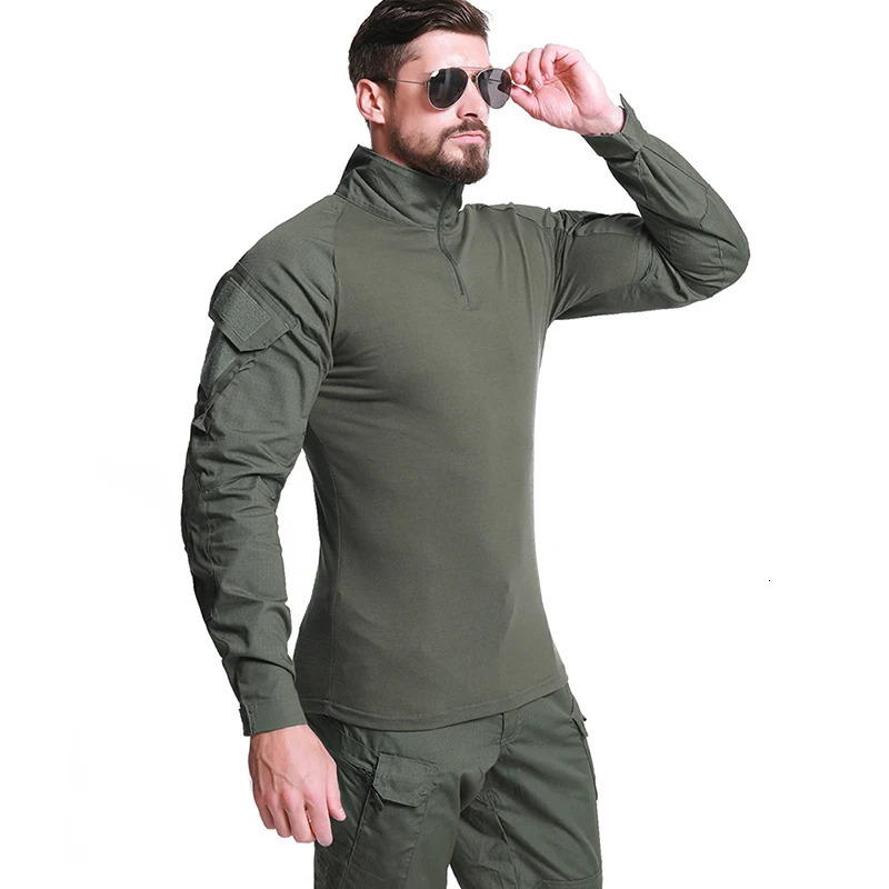 1/4 zipper long sleeved tactical shirt mens Rip Stop cotton battle shirt camouflage uniform T-shirt 241018