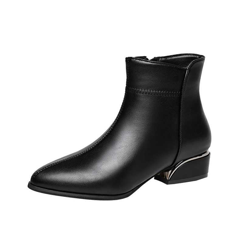 2025 Fashion Womens Ankle Boots Sexy Autumn Winter Pointed Toe High Heels Leather Casual Black Shoes Size 35-41 Y241019