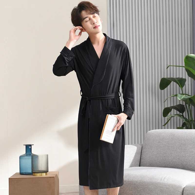 2022 Spring Summer Bathrobe Men Modal Sleep Top Kimono Robes For Male Black Robes Long Bath Robe Bride Robe Dressing GownXJ241018