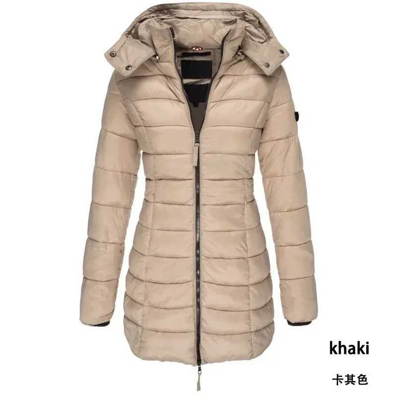 Winter Thicken Warm Women Parkas Zippers Solid Overcoat Casual Long Sleeve Padded Puffer Jacket Female Mid-length Slim Coat TopX241019