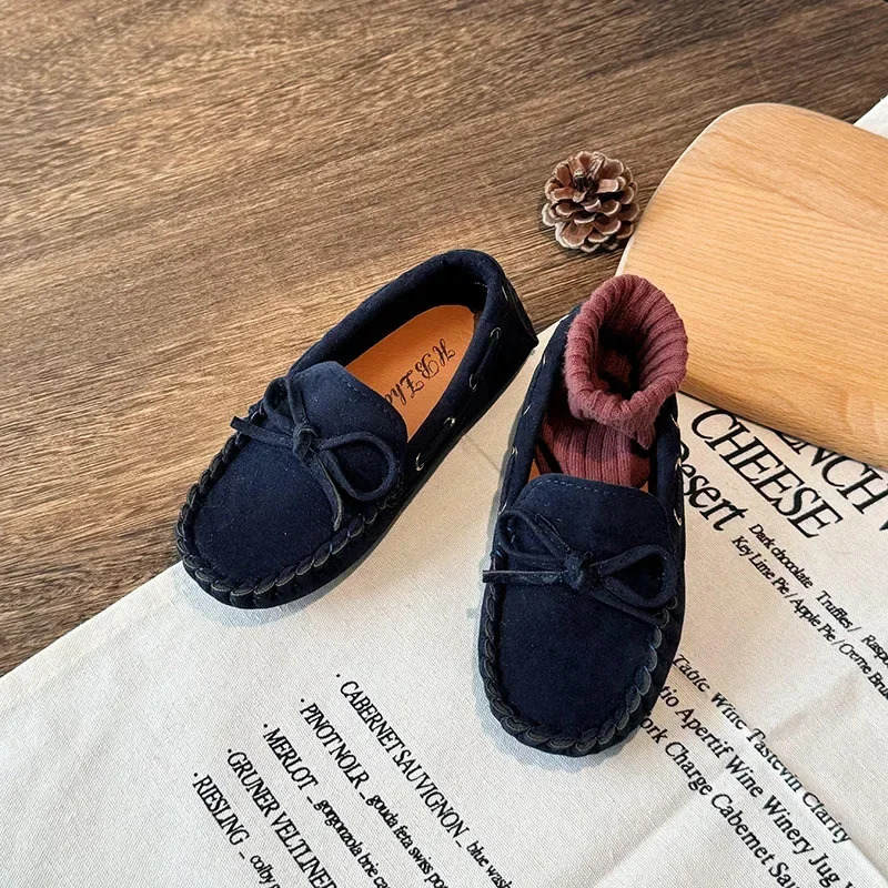 Children Casual Flats 2024 Fabric Moccasin with Simple Bow Girls Minimalist Style Princess Shoes Anti Slip Wearresistant y241018