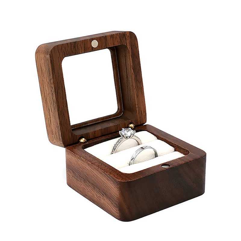 Jewelry Box Walnut Solid Wood Wedding Ring Box Small Jewelry Storage Table Top for Wedding Diamond Rings W241019