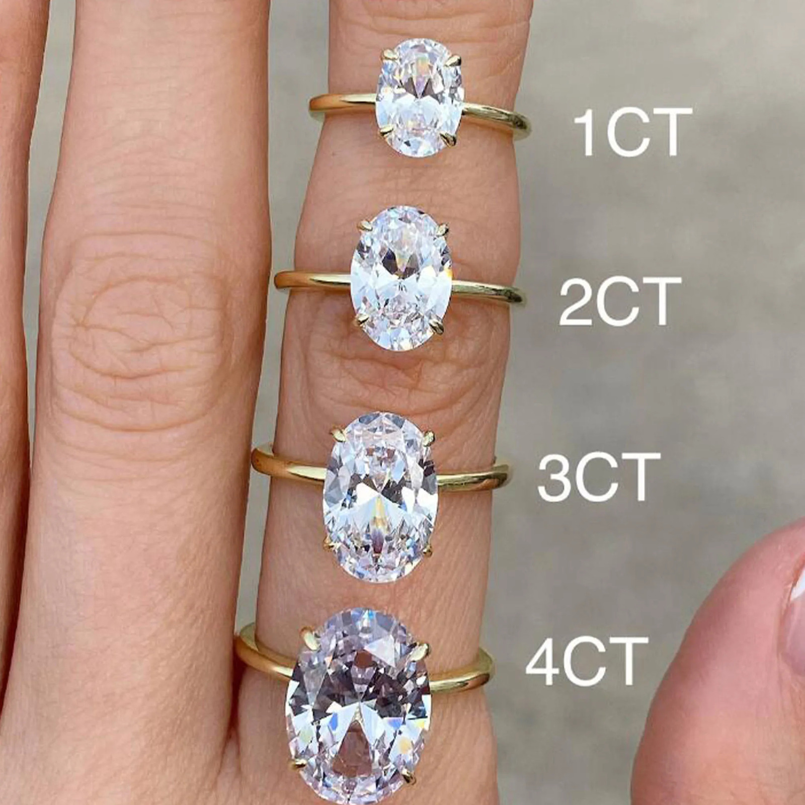 1ct 2ct 3ct 925 sterling silver oval bright cut 4-pack card engagement ring wedding ring exquisite jewelry 241007