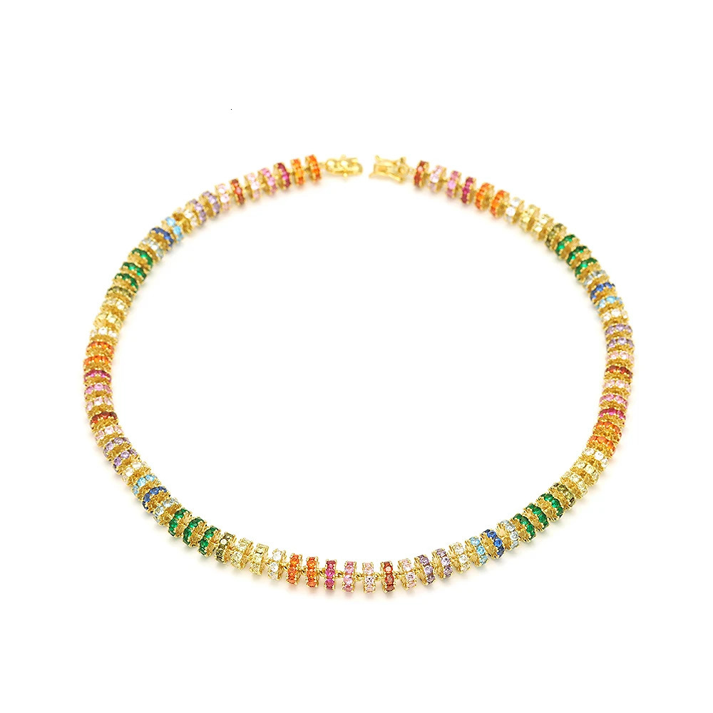 selling Brazilian style colorful CZ necklace 40cm 45cm 50cm Riviera gold-plated womens fashionable zircon necklace 241018