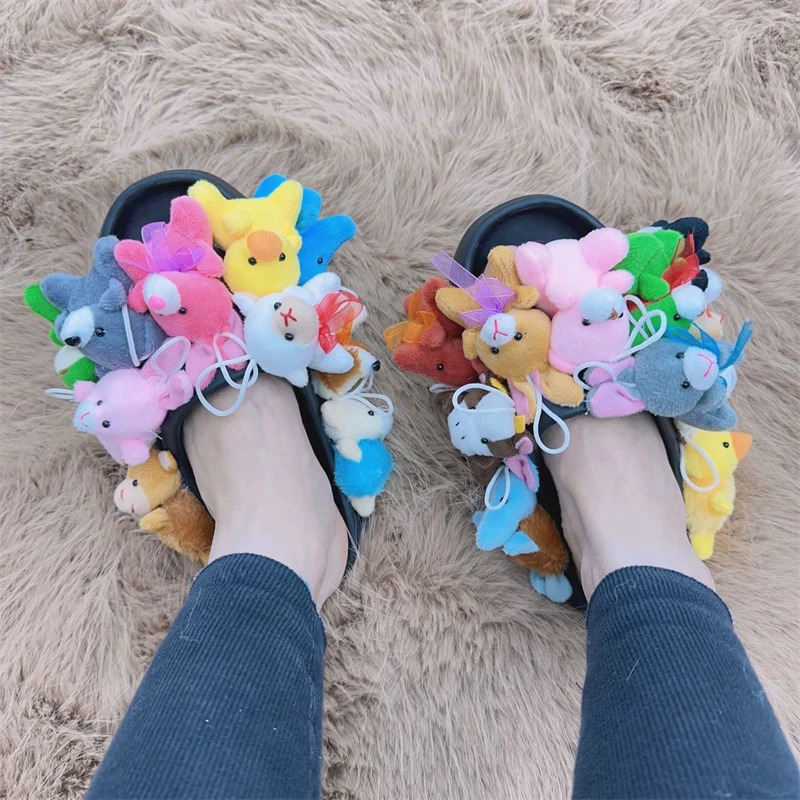 Womens Summer Plush Slippers Teddy Bear Christmas Cute Style Artificial Fur Home Fur Soft Anti slip Cute Shoes 241018
