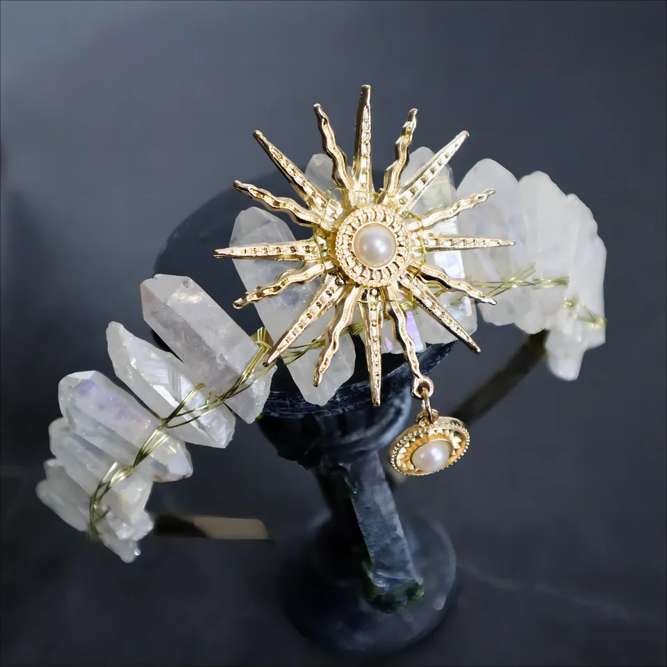 Original crystal crown sun goddess crystal tiaras jewelry hair accessories fairy headband pography props elf festival gifts 241018