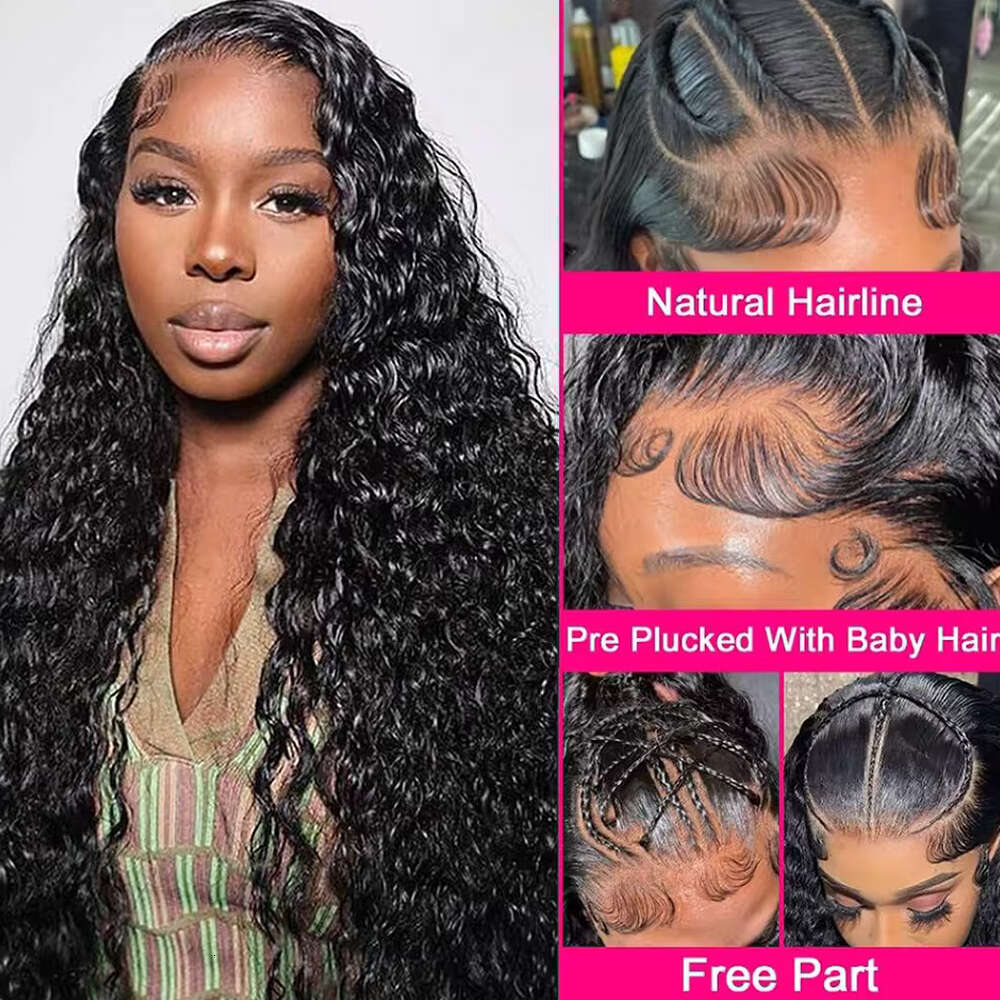 Deep Wave Inch Frontal Wig Transparent x HD Lace Human Hair Wigs Curly For Women s