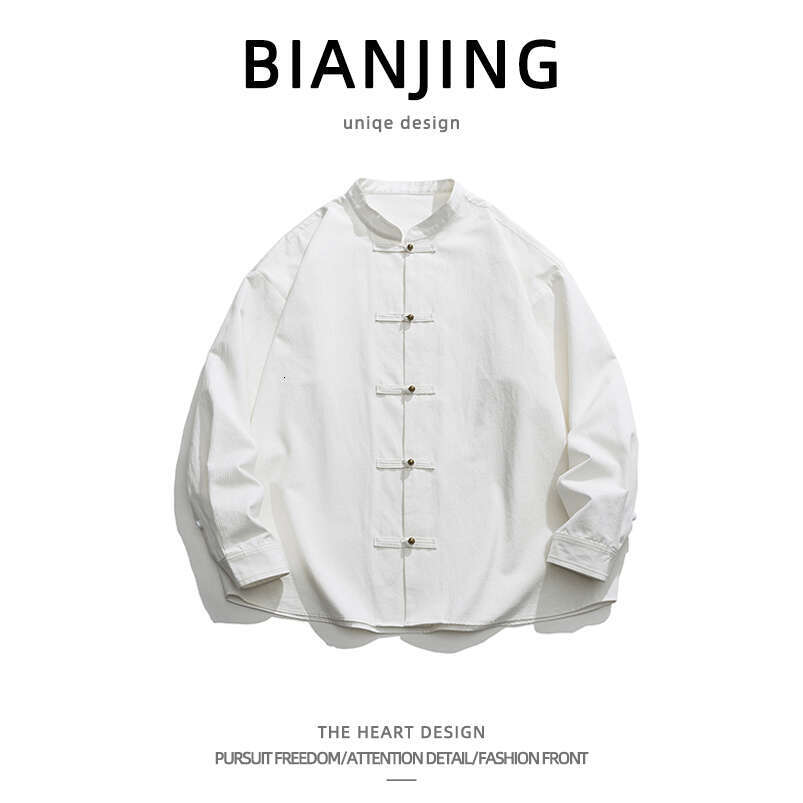 shanshi Men's shirts New Tang suit Chinese long sleeved loose casual stand up collar Zhongshan shirt men's thin style