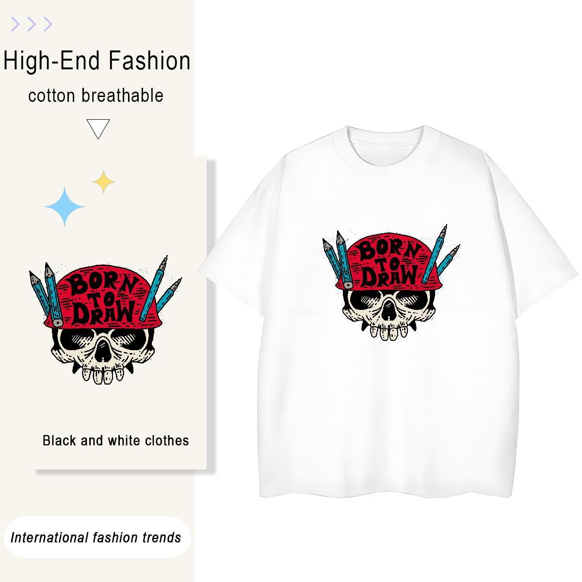 DIY Women T Shirts 230g 100% Cotton Short sleeve Soft Casual skull Couples T Shirts Lady Customized Top Tees