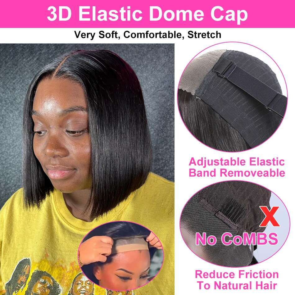 Straight Density x Short Bob Wig Lace Front Human Hair Wigs For Women HD Transparent Frontal s al