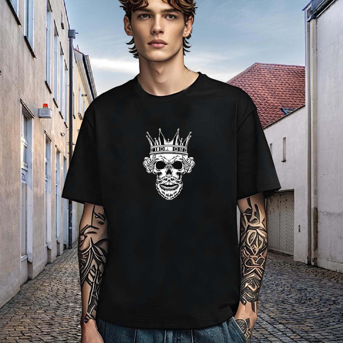 Loose T shirt 230g 100% Cotton skull Casual Daily Wear Asian Size Round Neck Short Sleeve Men Tshirts New Arrival Top Tees