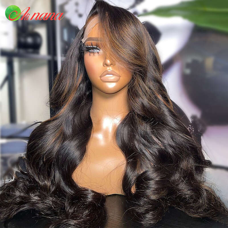 Highlights Brown Colored Body Wave 13X6 Frontal Pre-Plucked Peruvian Remy Human Hair Lace Front Wig For Black Women
